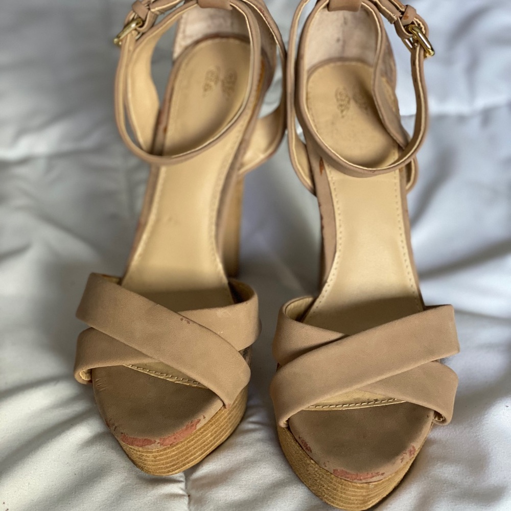 Beige Suede Victoria’s Secret Platform Heels 6.5